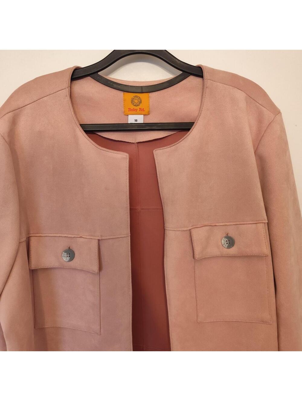 Ruby Rd Jacket Womens 18 Blush Pink Soft Faux Suede Open Duster Quiet Luxury - Picture 2 of 7